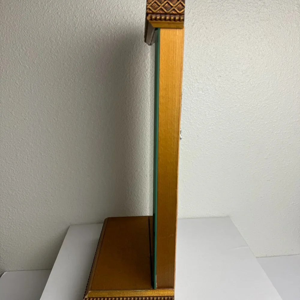 Vintage Gold Leaf Hollywood Mirror w/ Shelf Wood Gold Patina Wall / Table